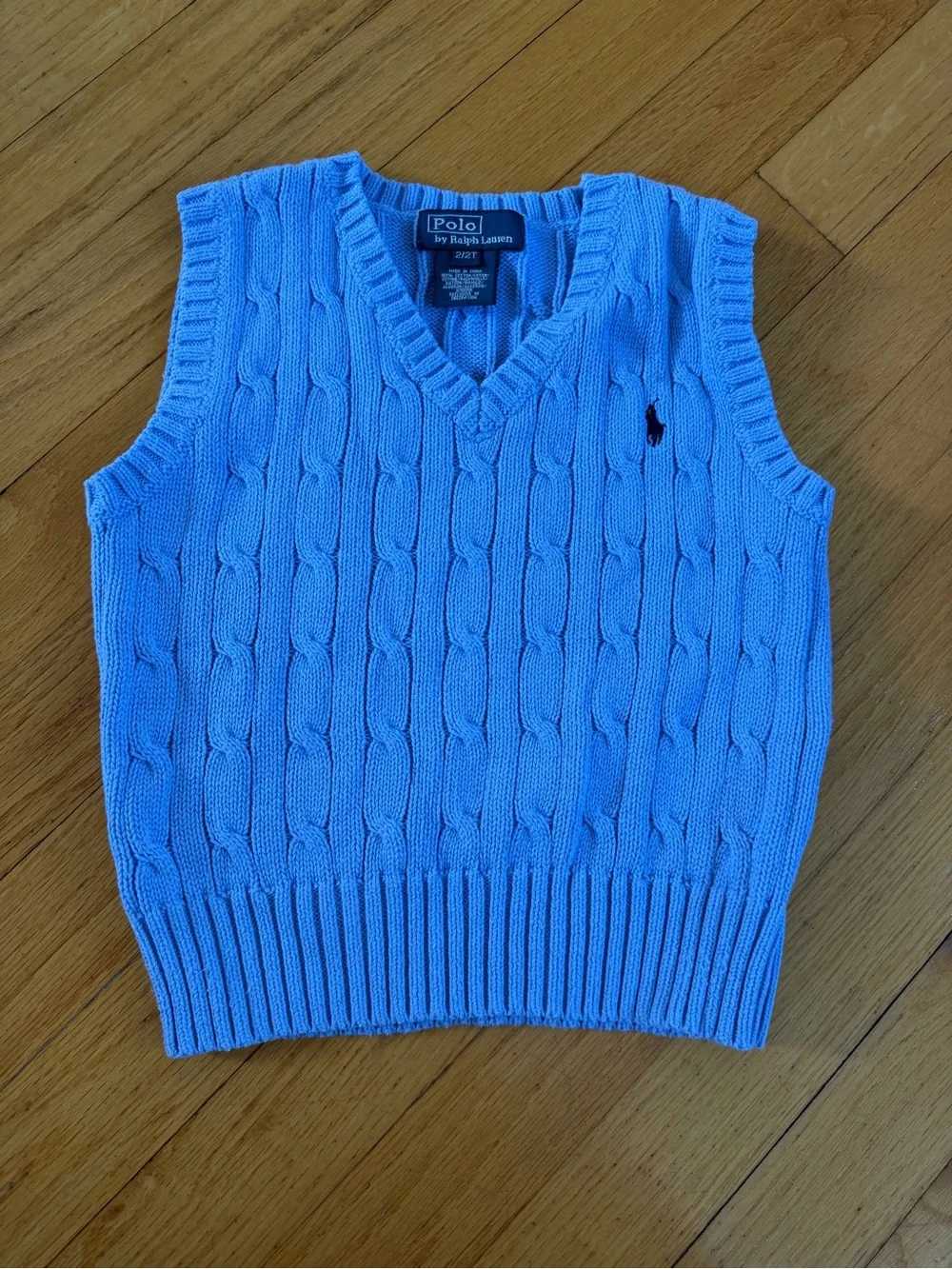 Ralph Lauren Kids Blue Cable-Knit V-Neck Sweater Vest